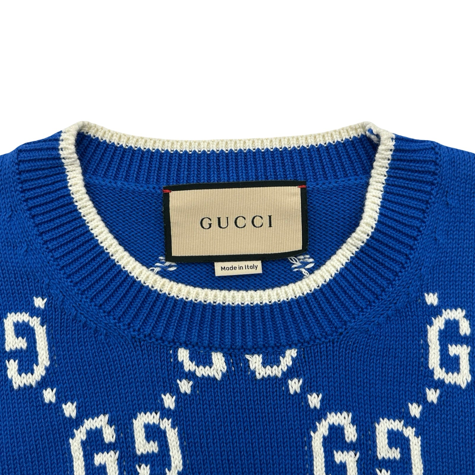 グッチ GUCCI GG総柄ニットセーター 694767 ブルー コットン メンズ
