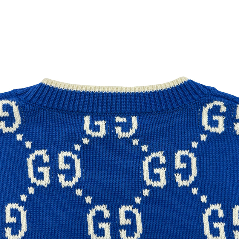 グッチ GUCCI GG総柄ニットセーター 694767 ブルー コットン メンズ