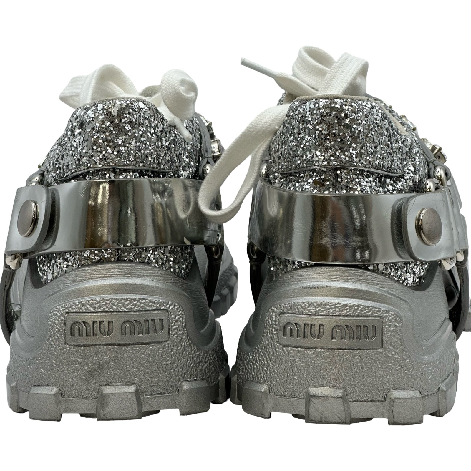ミュウミュウ miu miu グリッタープラットフォームスニーカー シルバー