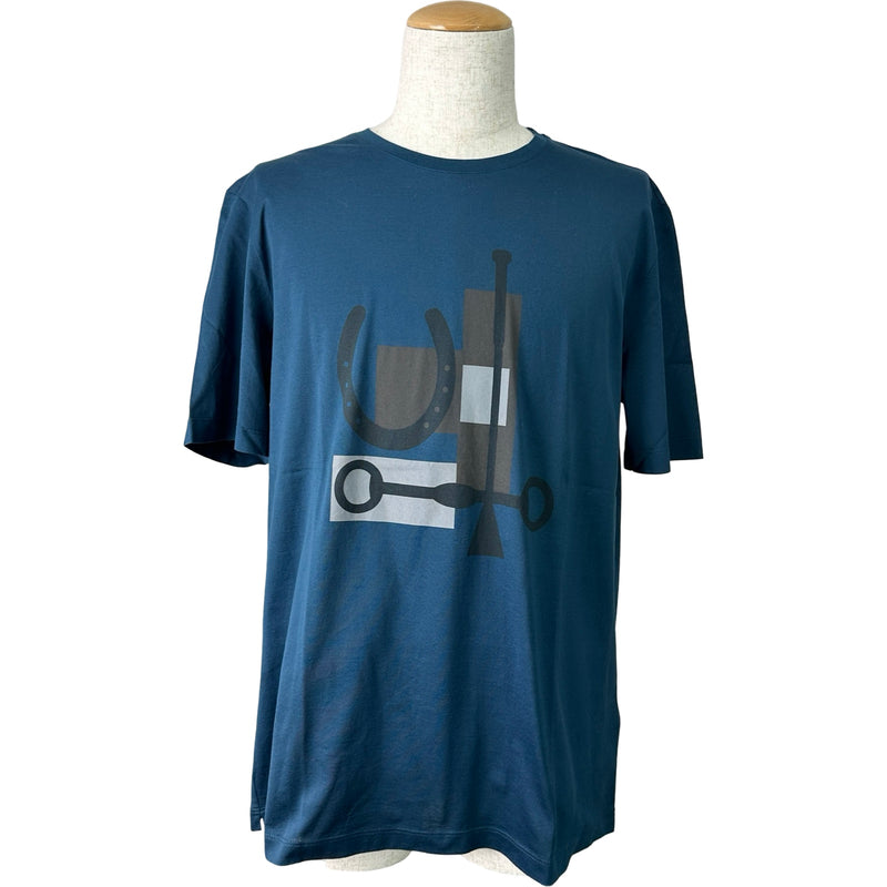 エルメス　半袖T ネイビー　(42) エルメス HERMES プリントTシャツ ネイビー コットン メンズ 半袖T