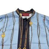 グッチ GUCCI 総柄ボウタイシルクブラウス 856109 ブルー シルク レディース ブラウス