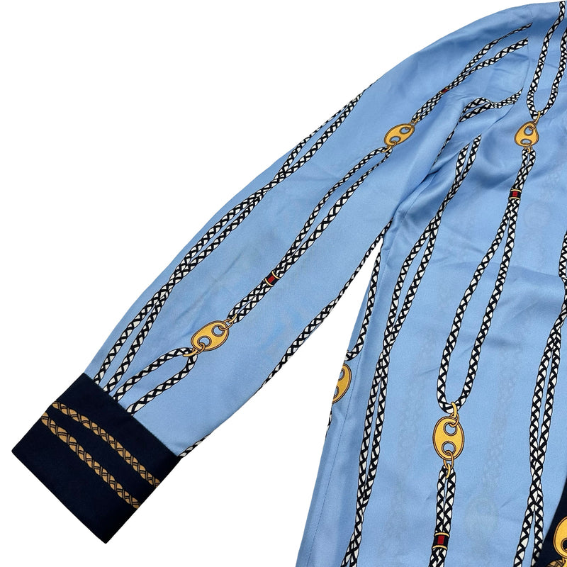 グッチ GUCCI 総柄ボウタイシルクブラウス 856109 ブルー シルク