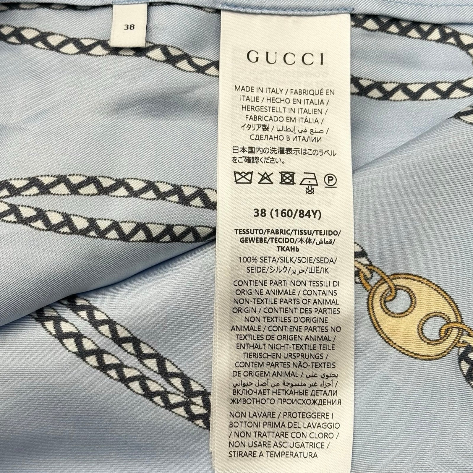 グッチ GUCCI 総柄ボウタイシルクブラウス 856109 ブルー シルク