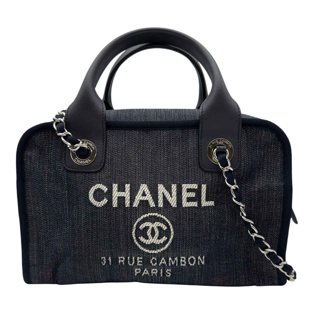 A92749 シルバー金具 紺 ネイビー デニム シャネル ネイビー A92749 ボーリングバッグ ドーヴィル CHANEL 文学・小説
