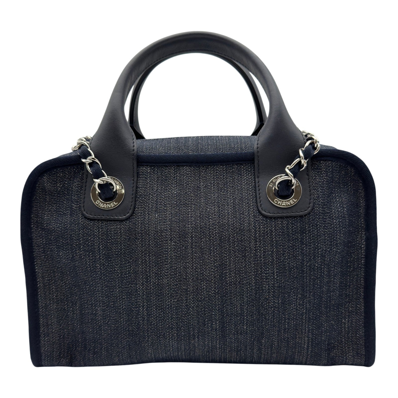A92749 シルバー金具 紺 ネイビー デニム シャネル ネイビー A92749 ボーリングバッグ ドーヴィル CHANEL 文学・小説