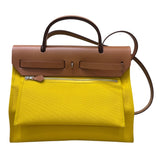 エルメス HERMES エールバッグジップPM Y刻 イエロー ゴールド トワル/ハンター ユニセックス ハンドバッグ