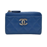 シャネル CHANEL マトラッセ フラグメントケース AP4336 ブルー シルバー金具 キャビアスキン レディース コインケース