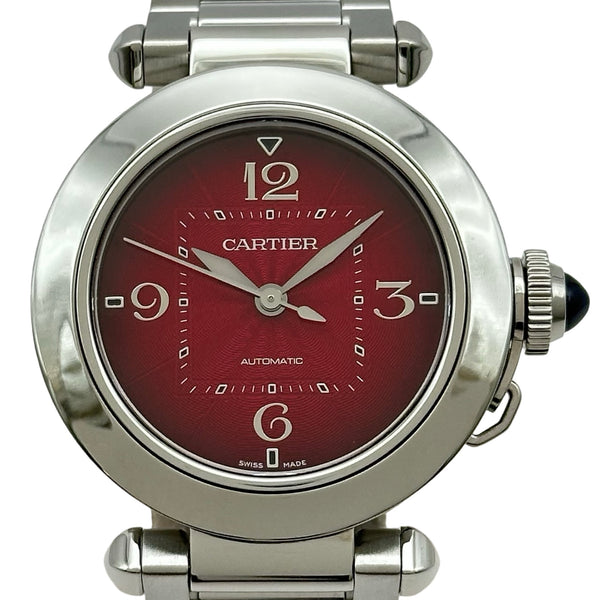 カルティエ Cartier 腕時計 パシャ ドゥ カルティエ WSPA0031 裏スケ ギョーシェ レッド 文字盤 3針 SS 自動巻き 【箱・保付き】 【中古】 カルティエ Cartier パシャ ドゥ カルティエ WSPA0031 レッド