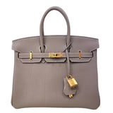 エルメス HERMES バーキン25 W刻 エトゥープ ゴールド金具 トゴ レディース ハンドバッグ