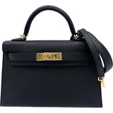 エルメス HERMES ミニケリー2 K刻印 ブラック ゴールド金具 エプソン レディース ハンドバッグ