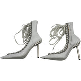 バレンシアガ BALENCIAGA レースアップショートブーツ ホワイト レザー レディース ブーツ