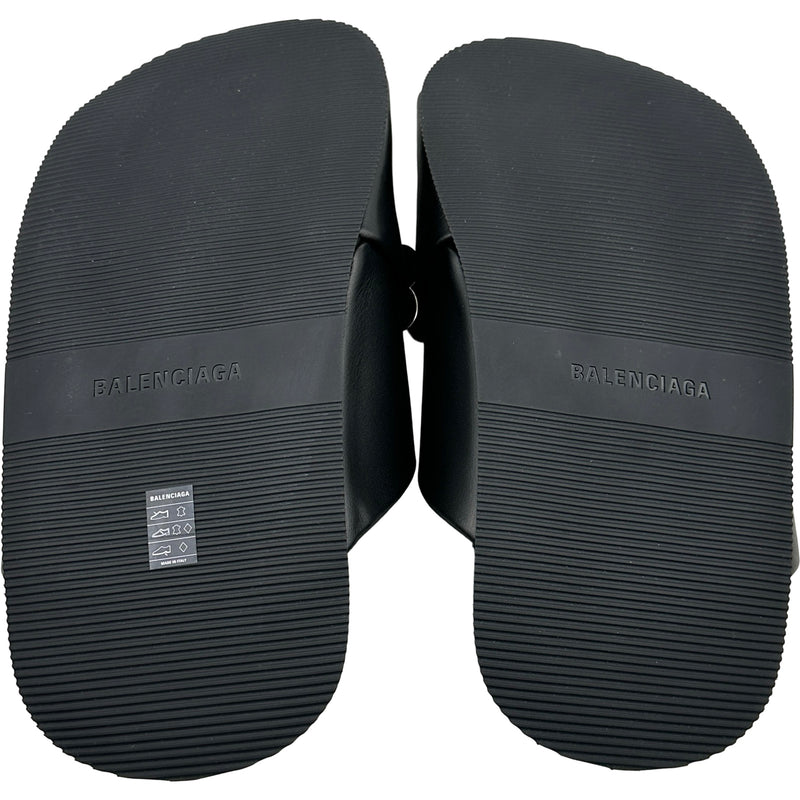 BALENCIAGA ロゴ レザー サンダル38 バレンシアガ BALENCIAGA BBロゴメタルプレートフラットサンダル