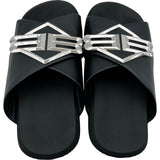 バレンシアガ BALENCIAGA BBロゴメタルプレートフラットサンダル 828478 ブラック レザー メンズ サンダル