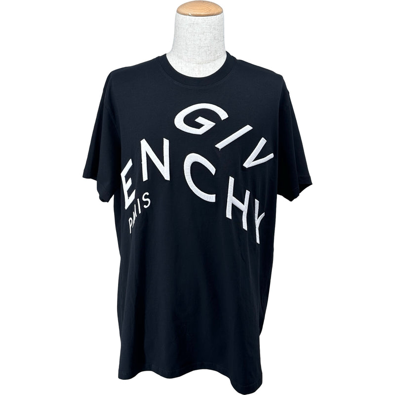 【美品】GIVENCHY ジバンシィ ロゴTシャツ ブラック XL相当 ジバンシィ GIVENCHY ロゴ刺繍Tシャツ BM70YD3002 ブラック コットン
