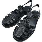 グッチ GUCCI GGバックルフィッシャーマンサンダル ブラック エナメル レディース サンダル