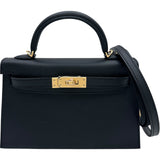 エルメス HERMES ミニケリー2 K刻印 ブラック×ゴールド金具 エプソン レディース ショルダーバッグ