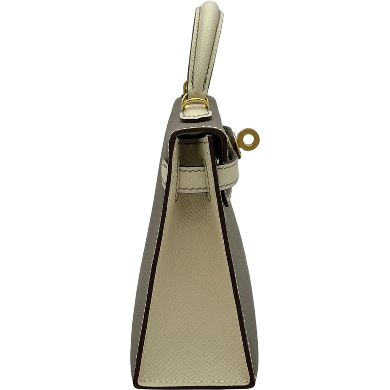 エルメス HERMES ミニケリー2 W刻 エトゥープ・クレ ゴールド金具