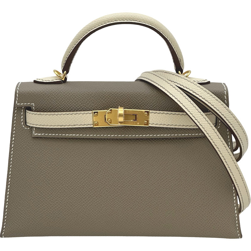 エルメス HERMES ミニケリー2 W刻 エトゥープ・クレ ゴールド金具
