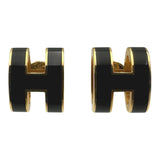 エルメス HERMES ポップH ピアス ブラック/ゴールド メタル エナメル アクセサリー レディース