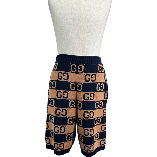 gucci グッチ　パンツ　24m 新品　90 グッチ GUCCI GG総柄コットンニットハーフパンツ 752098 ネイビー