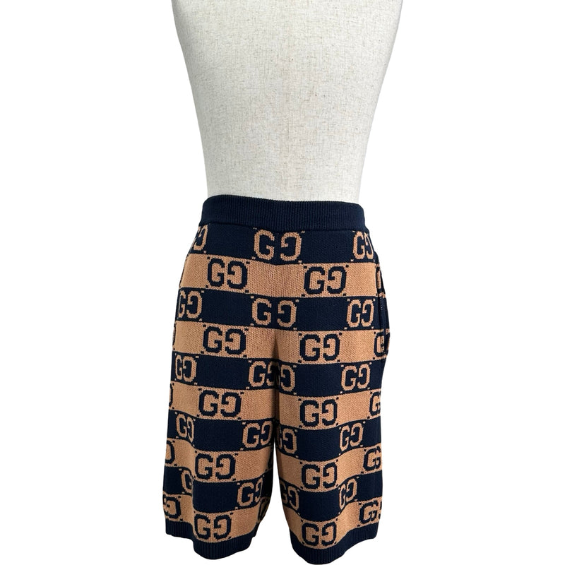 Gucci グッチ ハーフパンツ 短パン ショートパンツ 46 試着程度 グッチ GUCCI GG総柄コットンニットハーフパンツ 752098 ネイビー