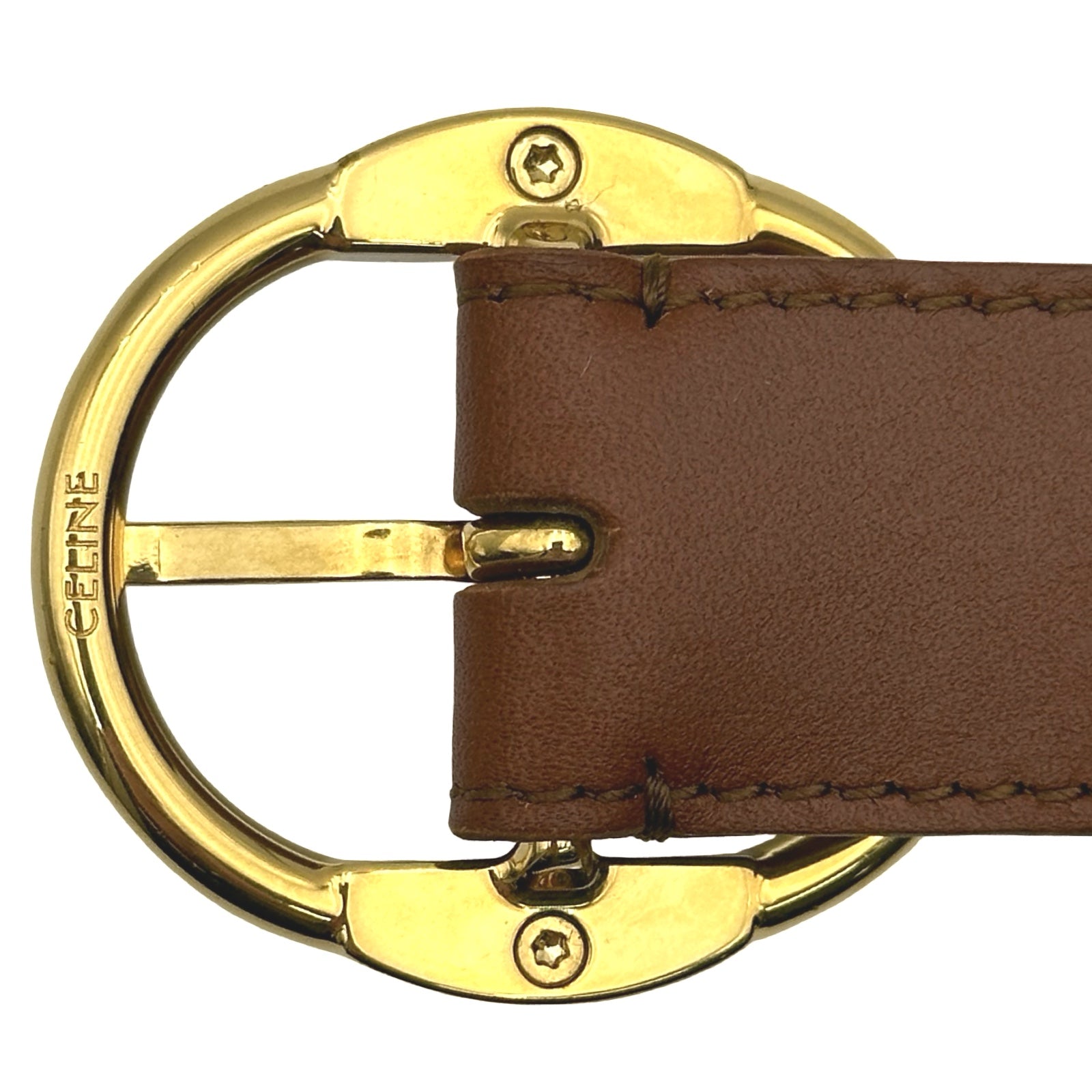 【美品】CELINE セリーヌ ベルト ゴールド金具 ブラウン セリーヌ CELINE トリオンフレザーベルト 80 ブラウン ゴールド金具