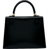 エルメス HERMES ケリー25 外縫い D刻 ブラック ゴールド金具 ボックスカーフ レディース ショルダーバッグ
