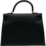 エルメス HERMES ケリー32 外縫い □R刻 ブラック ゴールド金具 エプソン レディース ショルダーバッグ