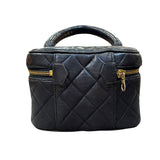シャネル CHANEL トップハンドルバニティバッグ ブラック ゴールド金具 ラムスキン レディース ハンドバッグ