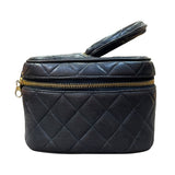シャネル CHANEL トップハンドルバニティバッグ ブラック ゴールド金具 ラムスキン レディース ハンドバッグ