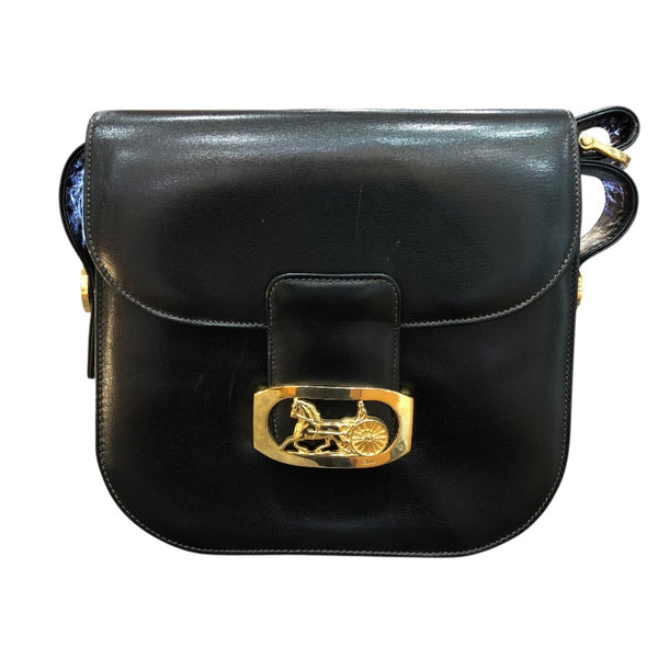 セリーヌ CELINE 馬車金具セミショルダーバッグ ブラック ゴールド金具