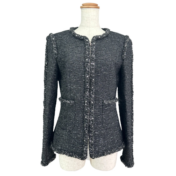 シャネル CHANEL ラメツイードノーカラージャケット P49616 ブラック