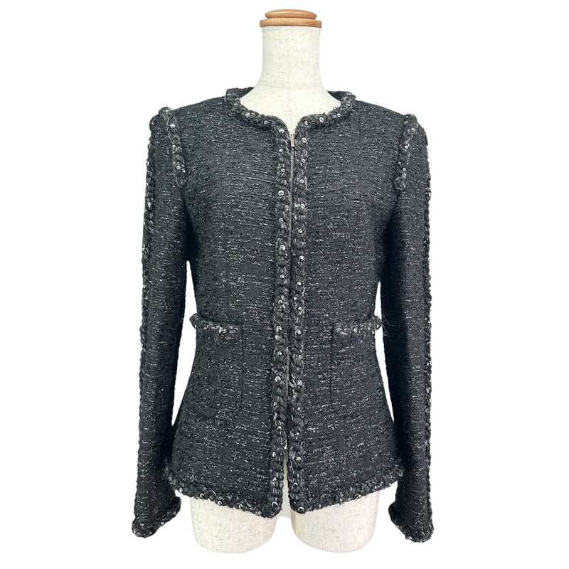 シャネル CHANEL ラメツイードノーカラージャケット P49616 ブラック