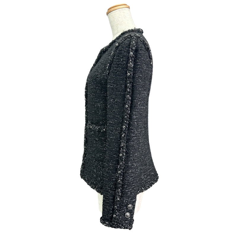 CHANEL ブラック　ツイードラメ　ノーカラージャケット36 シャネル CHANEL ラメツイードノーカラージャケット P49616 ブラック