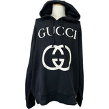 グッチ GUCCI ロゴプリントスウェットパーカー 475374 ブラック コットン メンズ パーカー