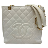 シャネル CHANEL PSTチェーントートバッグ A50994 8番台 ホワイト ゴールド金具 キャビアスキン レディース トートバッグ