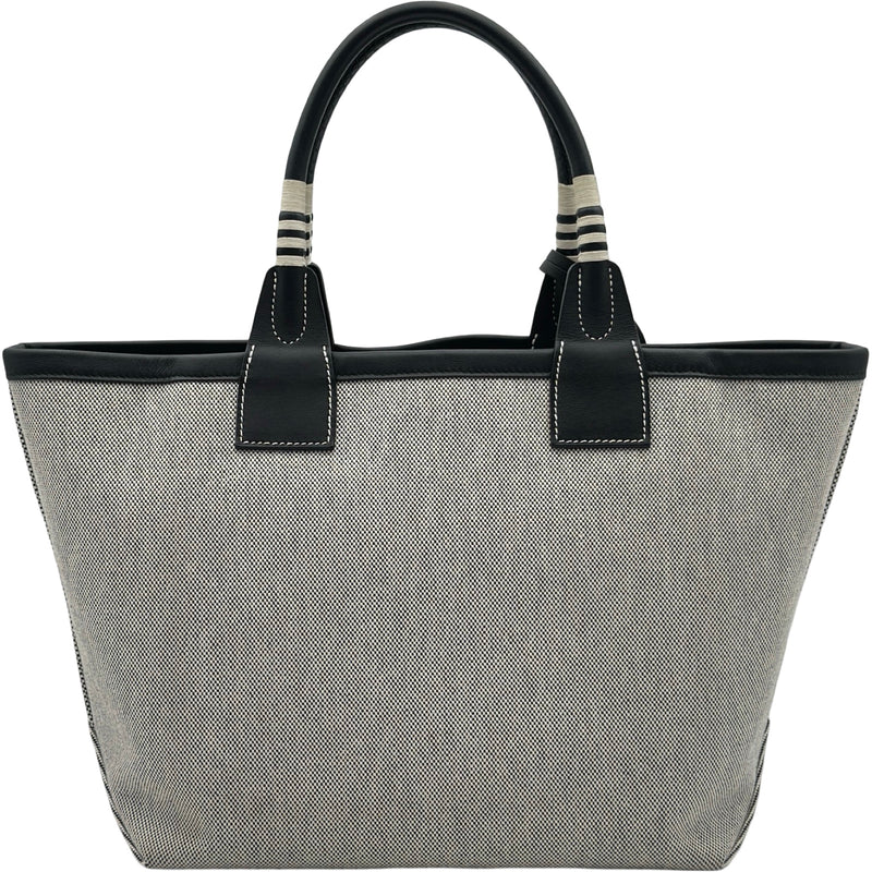 HERMES ブラック ストライプ トートバッグ エルメス HERMES スティープル25 U刻 エクリュ/ブラック トワル