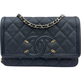 シャネル CHANEL CCフィリグリーチェーンウォレット 29番台 ブラック×ゴールド金具 キャビアスキン レディース ショルダーバッグ