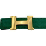 エルメス HERMES Hベルト ▢B刻印 グリーン ゴールド金具 クシュベル レディース ベルト