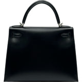 エルメス HERMES ケリー28 外縫い W刻 ブラック シルバー金具 ボックスカーフ レディース ショルダーバッグ