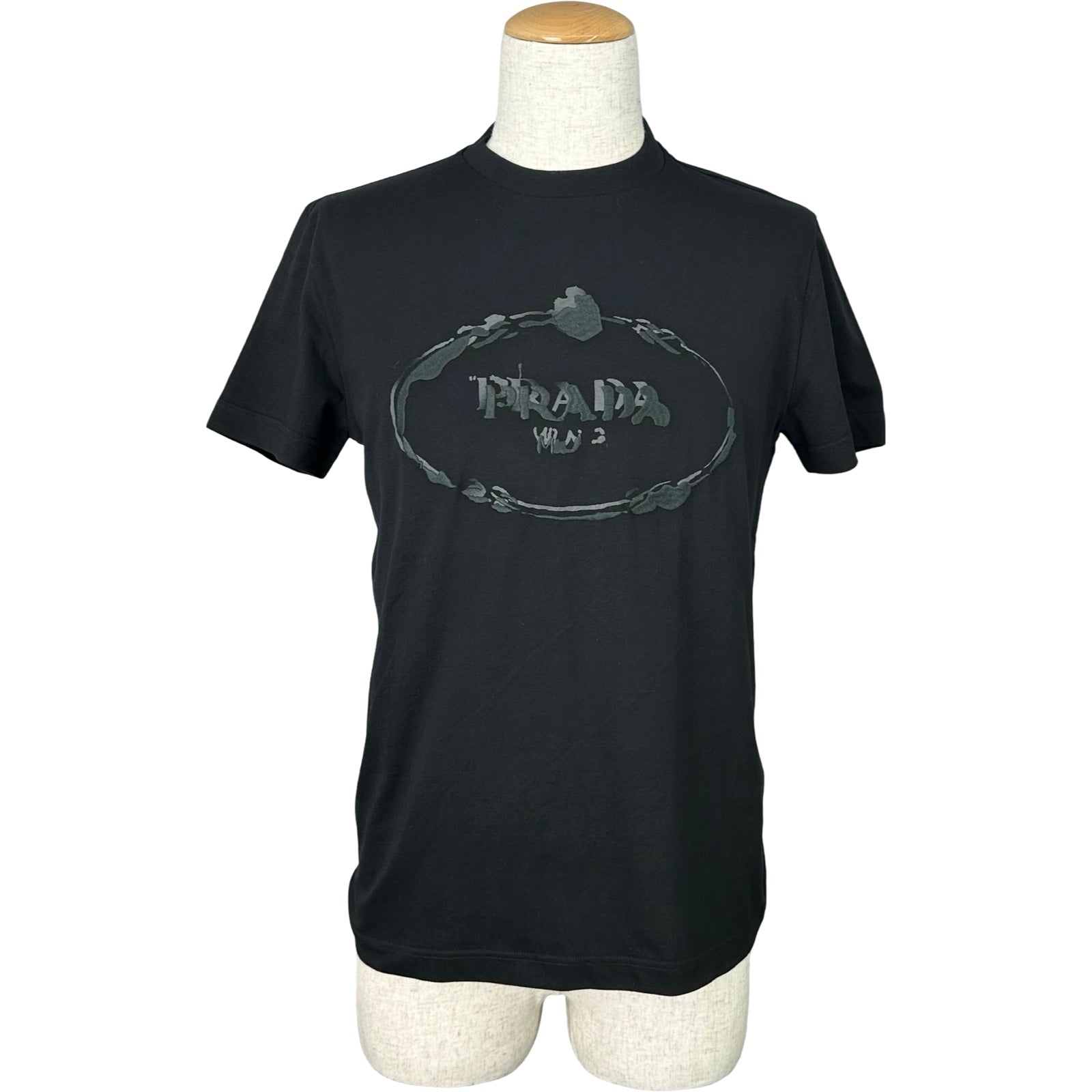 PRADA ロゴ刺繍 半袖カットソー プラダ PRADA ロゴ刺繍半袖Tシャツ UJN555 ブラック コットン メンズ