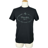 プラダ PRADA ロゴ刺繍半袖Tシャツ UJN555 ブラック コットン メンズ 半袖Ｔシャツ