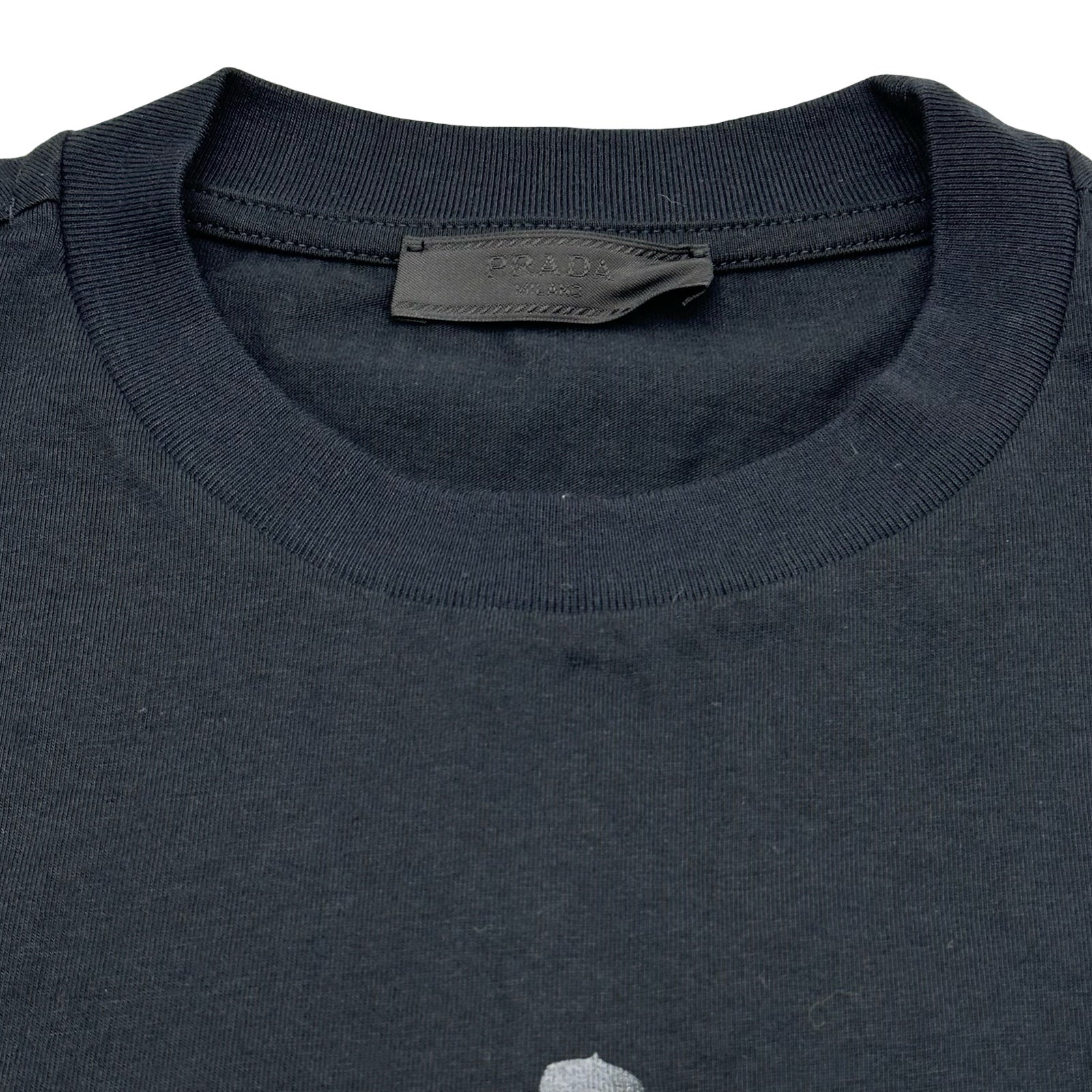 プラダ PRADA ロゴ刺繍半袖Tシャツ UJN555 ブラック コットン メンズ