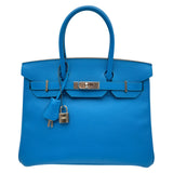エルメス HERMES バーキン30 A刻 ブルーサンジバル/シルバー金具 エプソン レディース ハンドバッグ