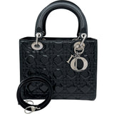 クリスチャン・ディオール Christian Dior レディディオール ミディアム ブラック×シルバー金具 カナージュ/パテントカーフスキン レディース ハンドバッグ