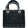 クリスチャン・ディオール Christian Dior レディディオール ミディアム ブラック×シルバー金具 カナージュ/パテントカーフスキン レディース ハンドバッグ