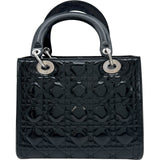 クリスチャン・ディオール Christian Dior レディディオール ミディアム ブラック×シルバー金具 カナージュ/パテントカーフスキン レディース ハンドバッグ