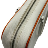 エルメス HERMES プリュム28 □I刻印 ホワイト/オレンジ シルバー金具 エプソン レディース ハンドバッグ