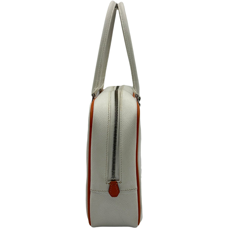 エルメス HERMES プリュム28 □I刻印 ホワイト/オレンジ シルバー金具 