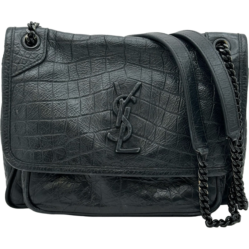 中古美品　サンローラン キャンプ ショルダーバッグ クロコ型押し ブラック サンローラン SAINT LAURENT ニキチェーンショルダー 548943 ブラック